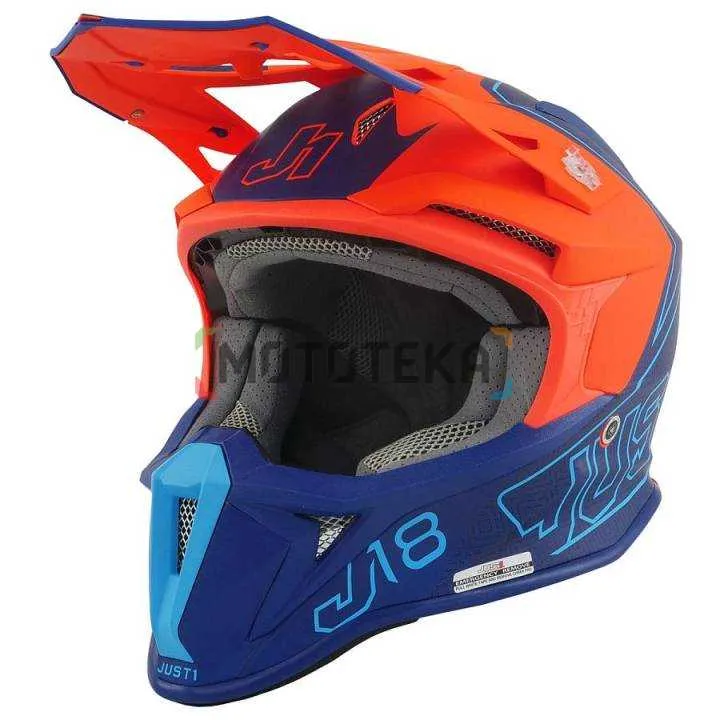 Шлем мото кроссовый JUST1 (Джаст 1) J18 Vertigo синий/белый/оранжевый матовый L