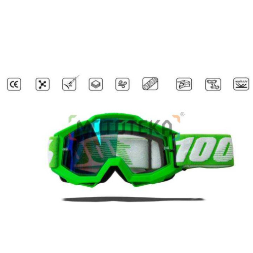 Мотоочки кроссовые DEX (Декс) 100% green frame Мотоочки кроссовые DEX (Декс) 100% green frame